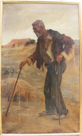 Hans Larwin(1873-1938) large portrait of a man with walking stick, oil on canvas, singed - photo 1