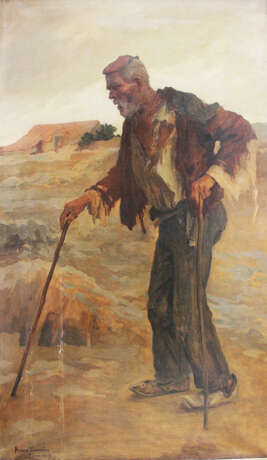Hans Larwin(1873-1938) large portrait of a man with walking stick, oil on canvas, singed - Foto 2