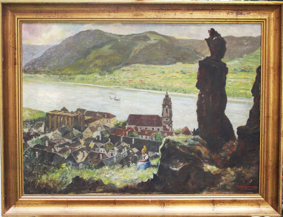 F.Kirnmayer, Dürnstein on the Danube, oil on board, framed - Foto 1