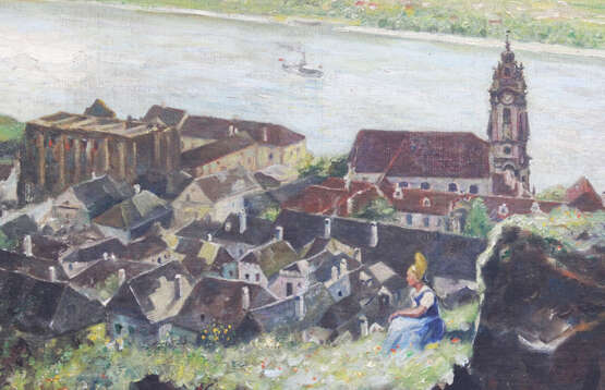 F.Kirnmayer, Dürnstein on the Danube, oil on board, framed - Foto 3