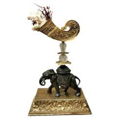 Unique Elephant Statue in Bronze with Coral, 20th Century