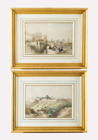 David Roberts(1796-1864)-Colour etchings, Two first state views from Jerusalem, in passepartout framed, signed in the stone - Foto 1