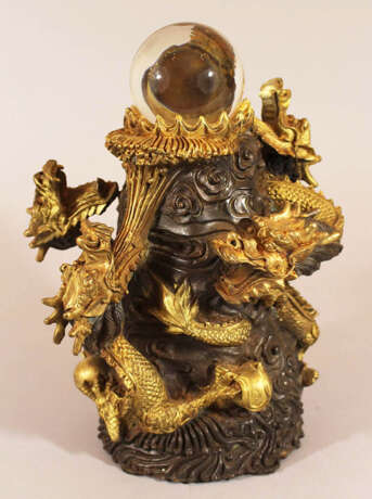 Asian Bronze sculpture with dragons windings around a glass ball, Qing Dynasty - Foto 1