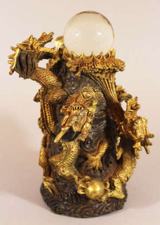 Asian Bronze sculpture with dragons windings around a glass ball, Qing Dynasty - Foto 2