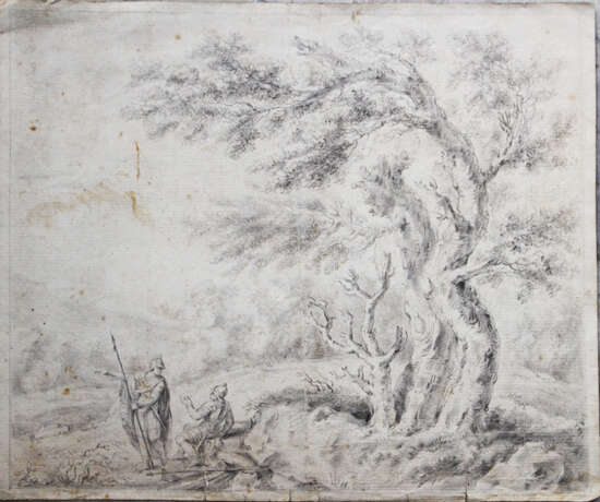 E.H.Pallatin, 18. century, soldiers in landscape, chalk on paper, described reverse - Foto 1