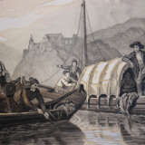 German Romantic Artist around 1840, boats on a River, pencil with wash on paper signed bottom right, - фото 3