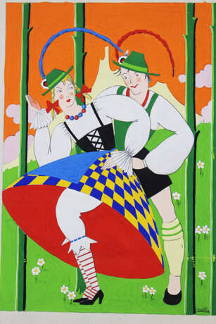 Austrian school first half 20.century, alpine couple, mixed techniques on paper signed - photo 2