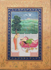 Indian book page, watercolour on paper, erotic scene, 
