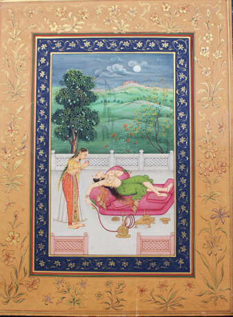 Indian book page, watercolour on paper, erotic scene, - фото 1