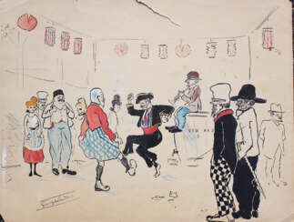 French artist around 1900, carnival, ink and watercolour on paper signed