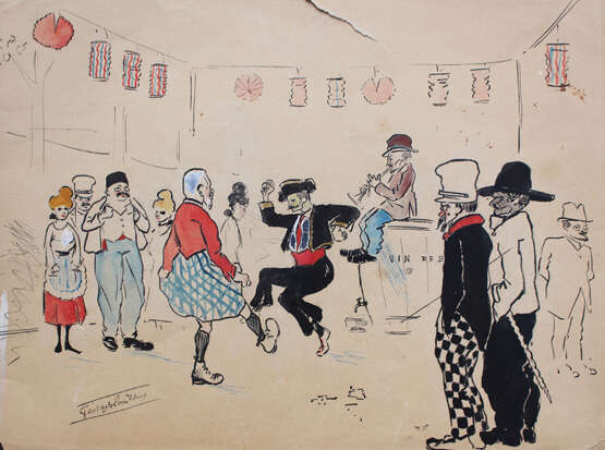 French artist around 1900, carnival, ink and watercolour on paper signed - фото 2