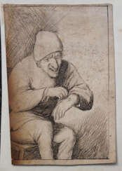 Dutch school 17.century, man with blessed hand, black ink on paper