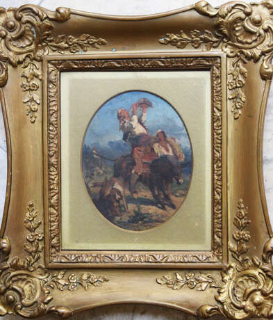Artist 19. century , travellers, signed , oil on board framed - фото 1