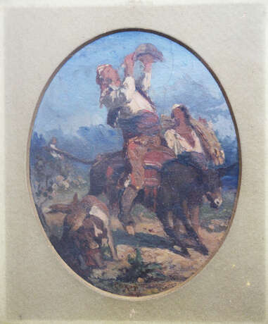 Artist 19. century , travellers, signed , oil on board framed - фото 2