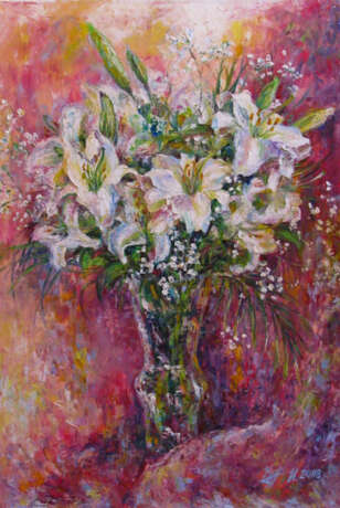 “A bouquet of lilies” Canvas Oil paint Impressionist Still life 2008 - photo 1