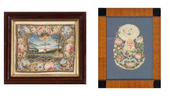 2 Spitzenbilder "Flammende Herzen"/"Hl. Geist-Taube" - фото 1