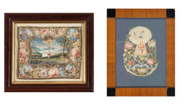 2 Spitzenbilder "Flammende Herzen"/"Hl. Geist-Taube"