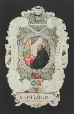 Spitzenbild "Hl. Fintan von Rheinau" mit Abtwappen - фото 1 Spitzenbild "Hl. Fintan von Rheinau" mit Abtwappen - фото 1