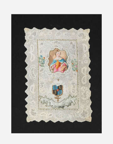 Spitzenbild "Hl. Katharina mit Wappen" - photo 1 Spitzenbild "Hl. Katharina mit Wappen" - photo 1