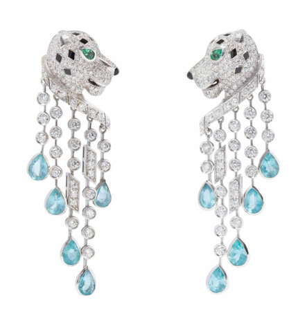 Edelstein-Email-Panther-Ohrhänger - photo 1