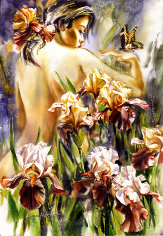 “Inspiration (irises).” Paper Watercolor Realist Still life 2009 - photo 1