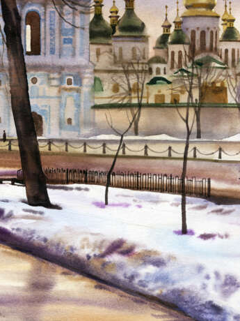 “St. Sophia square. February.” Paper Watercolor Realist Landscape painting 2018 - photo 2