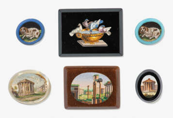 Lot: 6 kleine Mikromosaike, Rom um 1830–1900