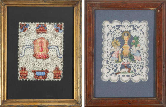 2 Spitzenbilder "Kelch mit Hostie"/"Herz Jesu" - photo 1