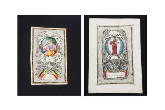 2 Spitzenbilder "Maria Einsiedeln und Hl. Rosina"/"Hl. Anna" - photo 1 2 Spitzenbilder "Maria Einsiedeln und Hl. Rosina"/"Hl. Anna" - photo 1