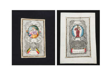 2 Spitzenbilder "Maria Einsiedeln und Hl. Rosina"/"Hl. Anna"
