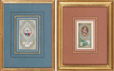 2 Spitzenbilder "Gnadenbild von Mais und Monstranz von Stans"/"Hl. Heinrich"