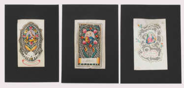 3 Spitzenbilder "Hl. Magdalena"/"Hl. Petrus"/"Hl. Familie"