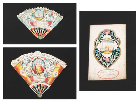 3 Spitzenbilder "Flammende Herzen"/"Hl. Barbara" - photo 1 3 Spitzenbilder "Flammende Herzen"/"Hl. Barbara" - photo 1