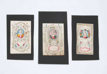 3 Spitzenbilder "Hl. Helena"/"Hl. Elisabeth"/"Hl. Sebastian"