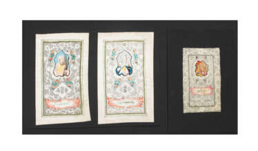 3 Spitzenbilder "Hl. Anna"/"Hl. Elisabeth"/"Hl. Andreas"