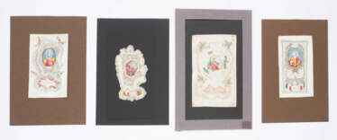 4 Spitzenbilder "Pastor Bonus"/"Hl. Ursula"/"Hl. Magdalena"/"Hl. Joseph"