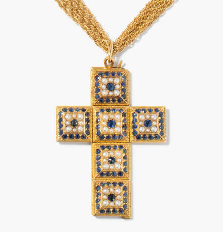 Saatperlen-Saphir-Kreuzanhänger mit Kette - photo 2