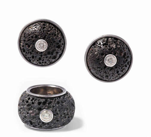 *Set: Diamant-Lavastein-Ohrclip und Ring - photo 1 *Set: Diamant-Lavastein-Ohrclip und Ring - photo 1