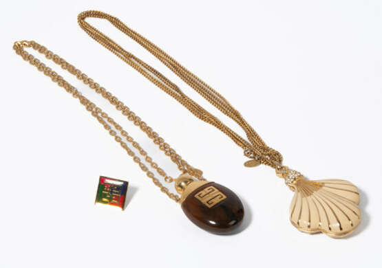 Givenchy, Anhänger als Parfumflakon "Lucite Brown Tortoise" und Lanvin, Anhänger - Foto 1