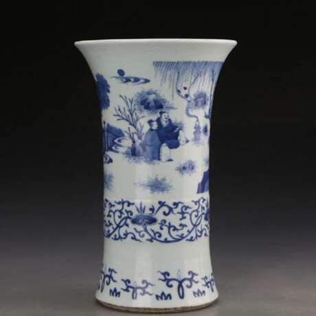 Qing Dynasty Kangxi Character Story Blue and White Porcelain Bottle - фото 5