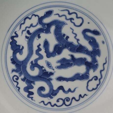 Qing Dynasty Yongzheng Blue and White Porcelain Dragon Plate - photo 2
