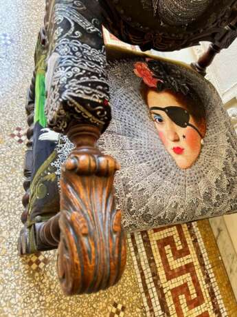 Unique and Large Carved Oak Armchair in Modern Fabric in the Style of Louis XIII Oak and fabric Louis XIII - Renaissance 19th century г. - фото 4