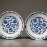 A pair of blue and white lotus plate - Foto 2