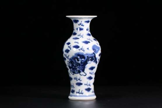 Qing Dynasty Blue and White Porcelain Double Lion Ornamental Bottle - Foto 1