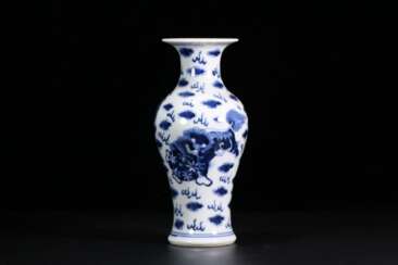 Qing Dynasty Blue and White Porcelain Double Lion Ornamental Bottle