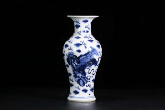 Qing Dynasty Blue and White Porcelain Double Lion Ornamental Bottle - photo 2