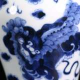 Qing Dynasty Blue and White Porcelain Double Lion Ornamental Bottle - Foto 8