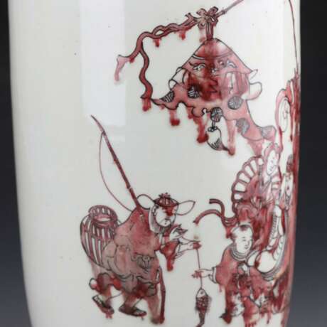 Qing Dynasty Kangxi red glaze character story porcelain bottle - фото 7