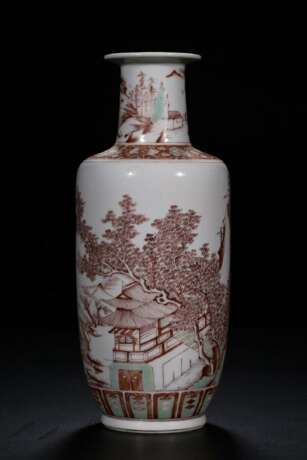 Ming Dynasty red and green color landscape character bottle - photo 4