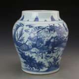 Qing Dynasty blue and white porcelain character story jar - photo 4